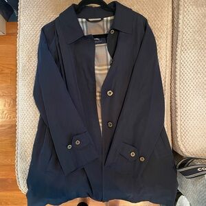 TIMELESS BURBERRY GEM- Long Dark Blue Plaid Lined Coat
